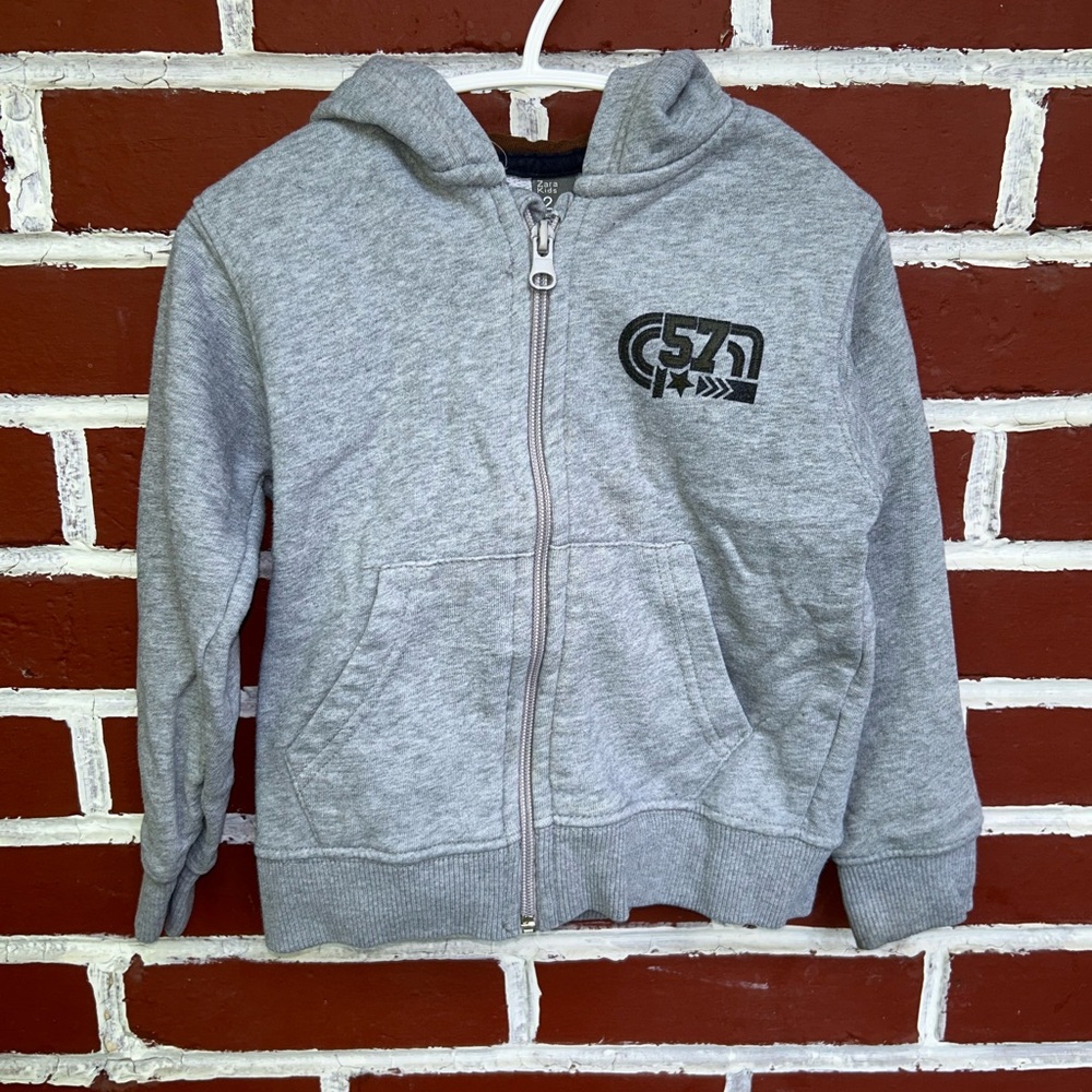 Zara | gray zippered hooded sweatshirt with pockets | size 2-3